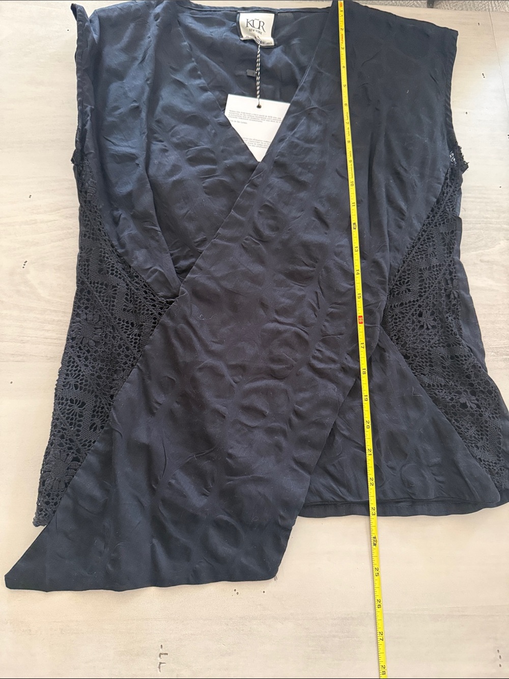 Black Sleeveless Crochet-Panel Wrap Tunic